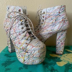 Platform Splatter Paint Block Heels
